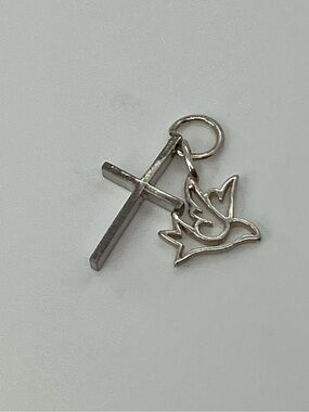 Vtg 925 Sterling Silver Cross & Dove Religious Charm